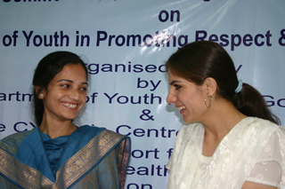 Sarika Katoch, 26, (left) and Farzana Ayub, 23, who attended a workshop for young people from Commonwealth Asian countries, which took place in Chandigarh, India, between 11 and 14 August 2008. 