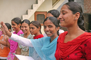Young women who receive basic computer training in a mobile van which visits rural communities in Chandigarh, India. 