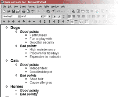 Outline Tool in Microsoft Word